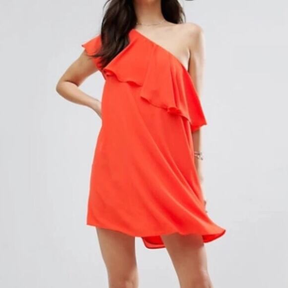 ASOS Orange Ruffle One Shoulder Dress - Picture 1 of 5